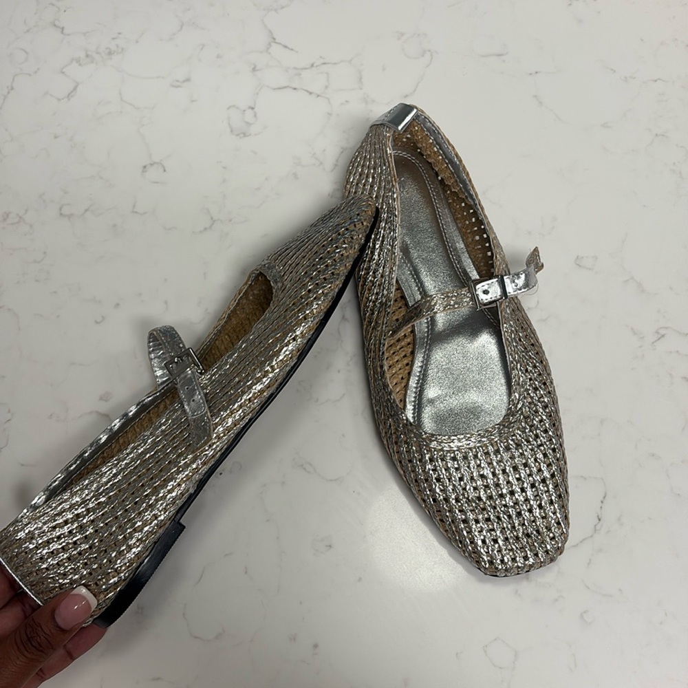 H&M Silver Woven Mary Jane Flats